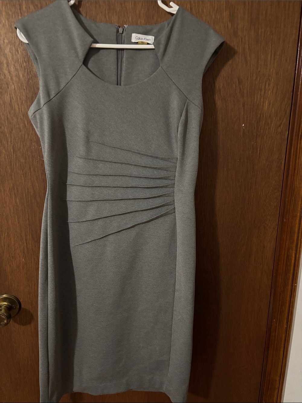Calvin Klein Gray Cap-Sleeve Pleated Sheath Dress
